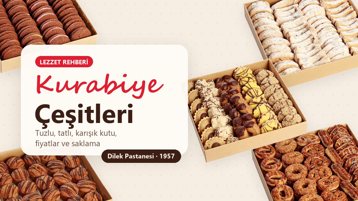 Kurabiye çeşitleri: kraft kutuda tatlı karışık kurabiye, tuzlu karışık kurabiye ve fındıklı kavala kurabiyesi