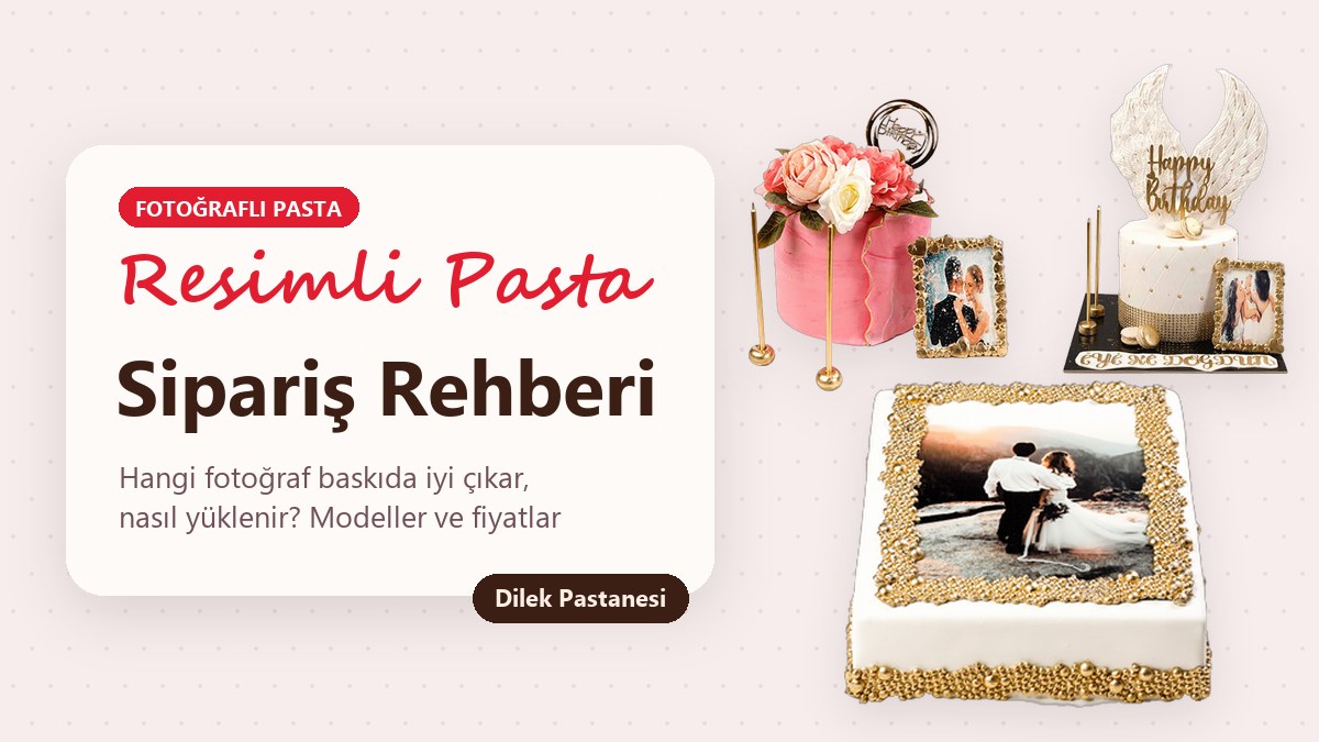 Resimli pasta: fotoğraf baskılı şeker hamuru kaplı kare pasta ile fotoğraf çerçeveli melek kanatlı ve çiçekli doğum günü pastaları