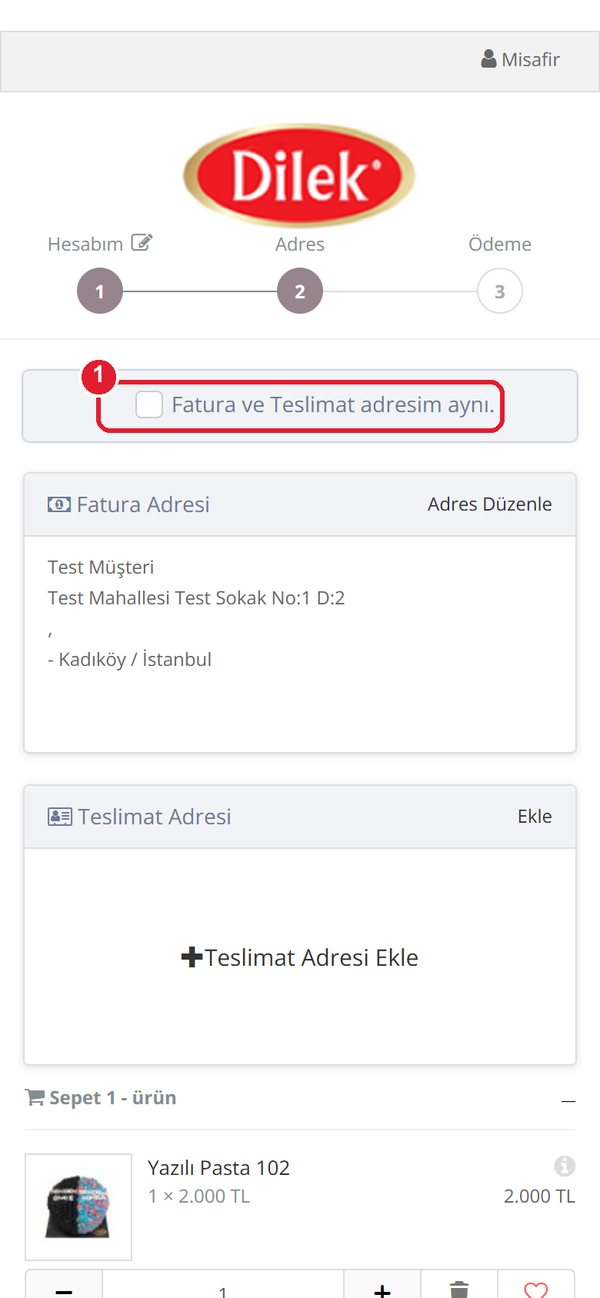 Fatura ve teslimat adresim aynı kutusu işaretli