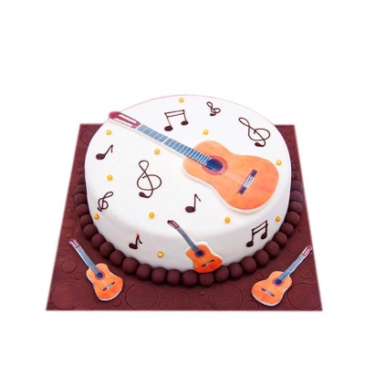 Gitar ve Nota Temalı Müzik Pastası