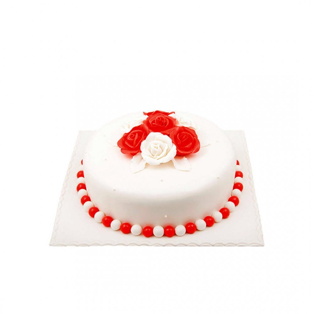 Kırmızı Beyaz Çiçekli Pasta