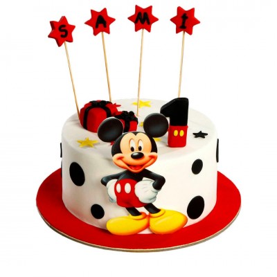 Mickey Mouse Yıldızlı İsimli Erkek Çocuk Pastası