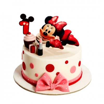 Minnie Mouse Puantiyeli 1 Yaş Kız Çocuk Pastası