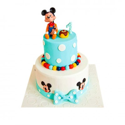 Mickey Mouse Temalı İki Katlı 1 Yaş Pastası