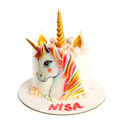 Unicorn Temalı Gökkuşağı Kız Çocuk Pastası