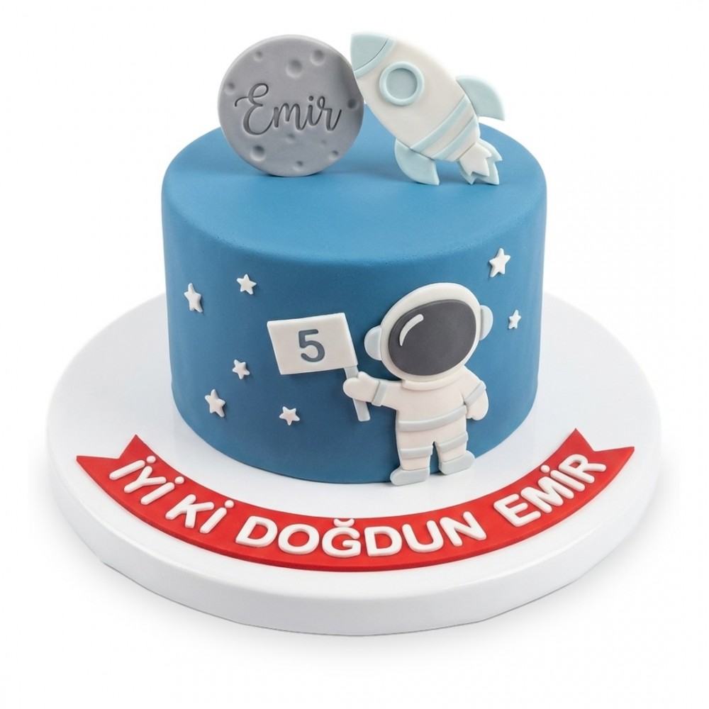 Astronot Yaş Tabelalı Mavi Erkek Çocuk Pastası