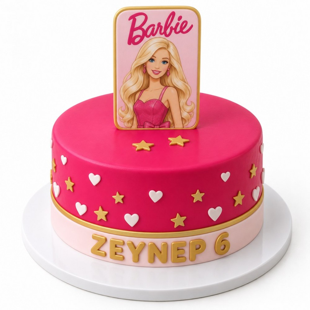Barbie Temalı Pembe Kız Çocuk Doğum Günü Pastası
