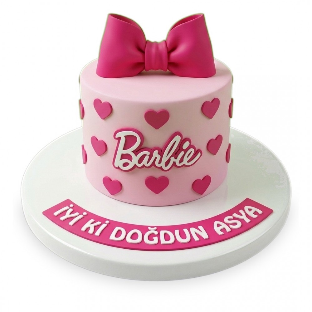 Barbie Kalpli Fiyonklu Pastel Pembe Kız Çocuk Pastası