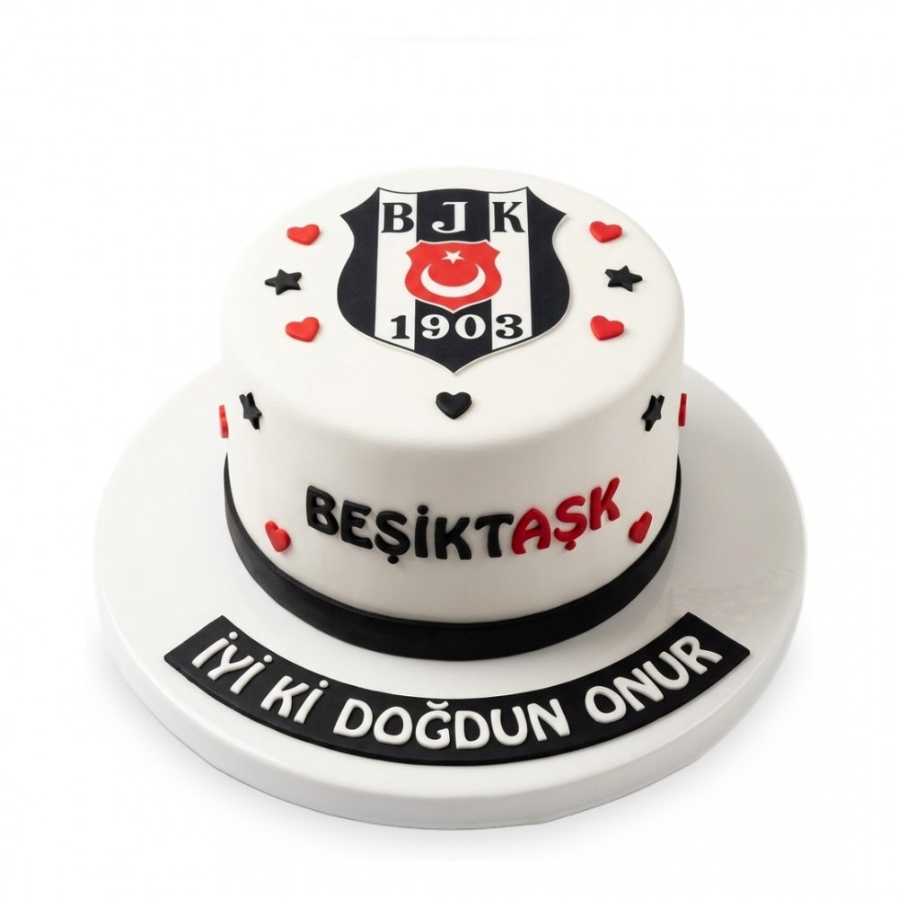 Beşiktaş Aşk Yazılı Kalpli Armalı Beyaz Taraftar Pastası