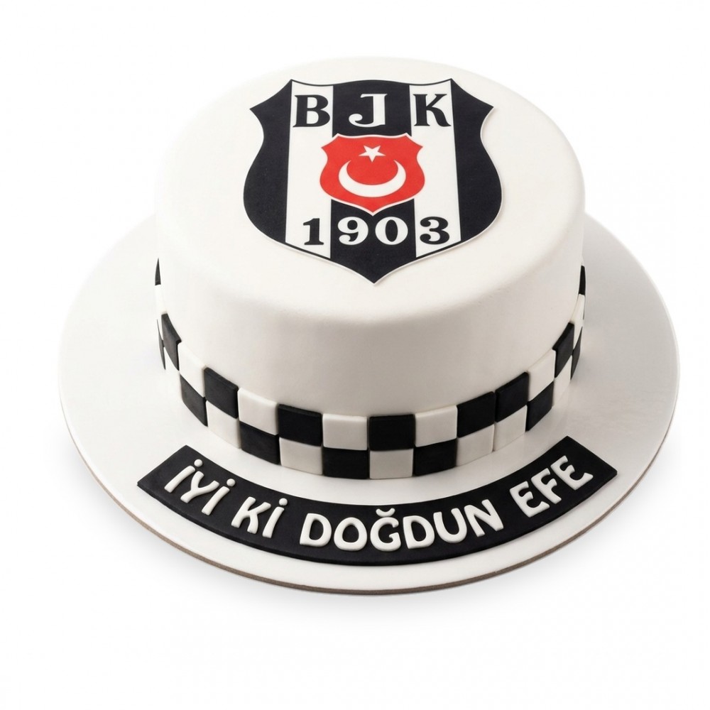 Beşiktaş Damalı Bantlı Armalı Beyaz Taraftar Pastası