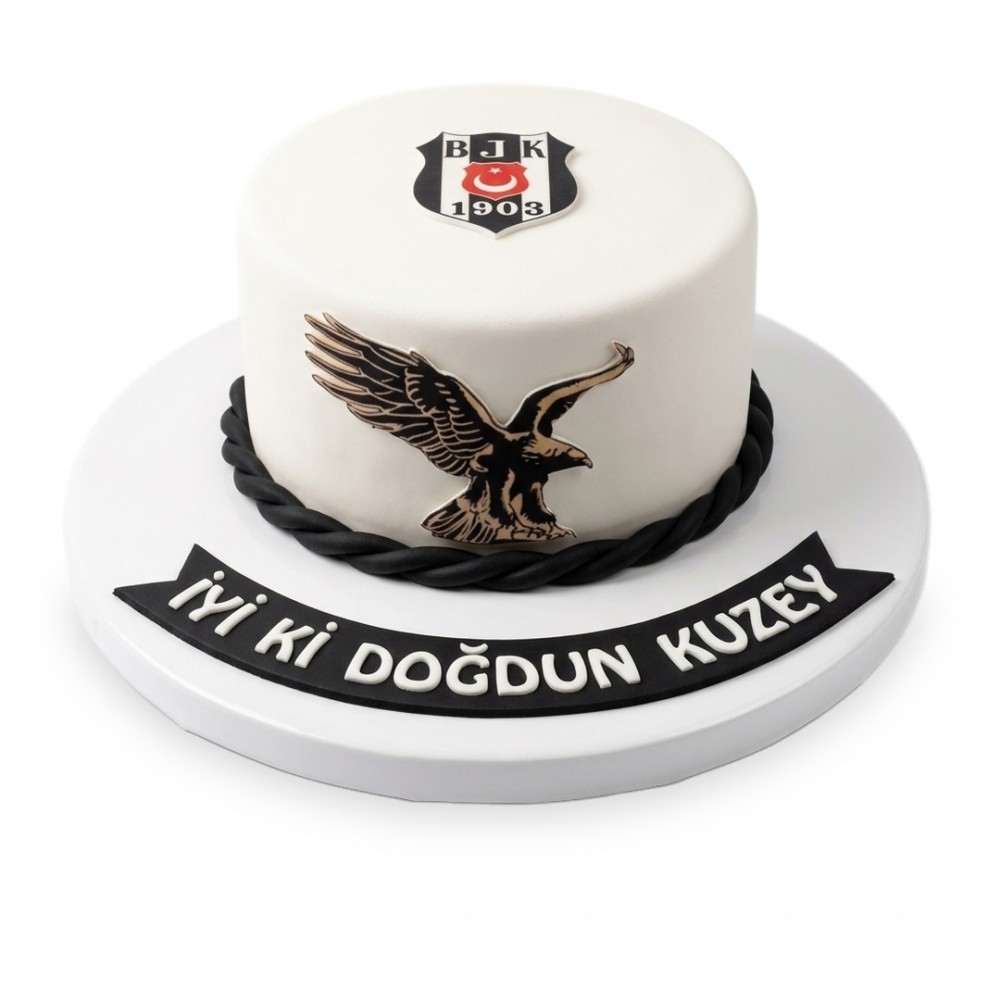 Beşiktaş Kartal Baskılı Armalı Beyaz Taraftar Pastası