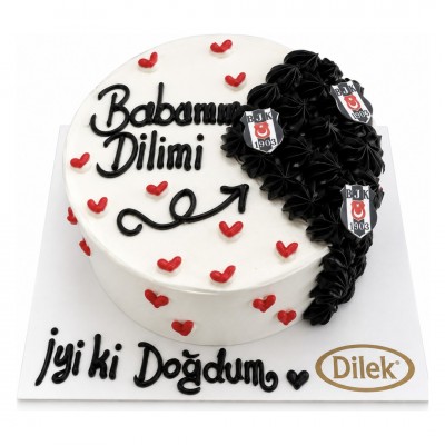 Beşiktaş Logolu Kırmızı Kalpli Yazılı Pasta