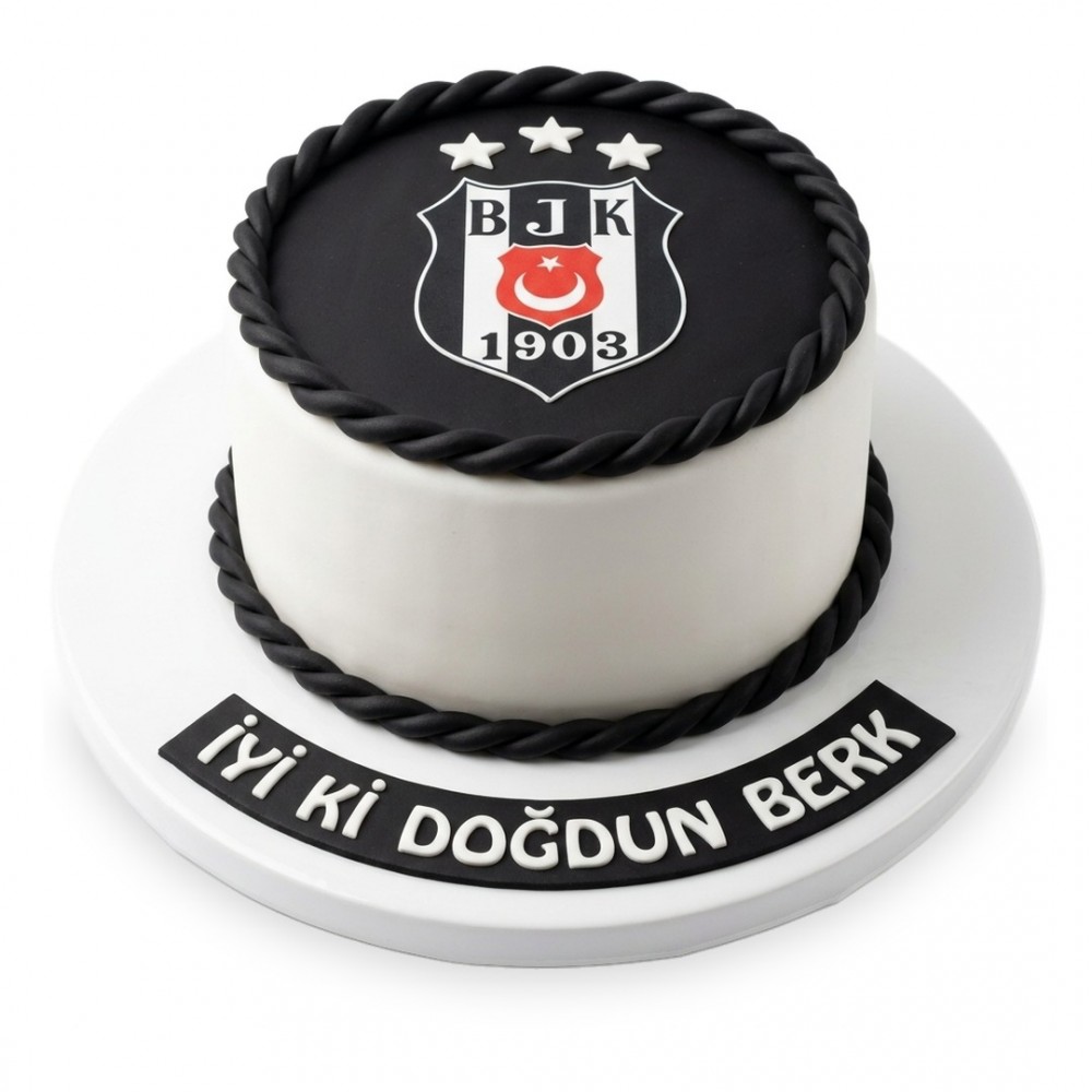 Beşiktaş Üstü Siyah Armalı Üç Yıldızlı Taraftar Pastası