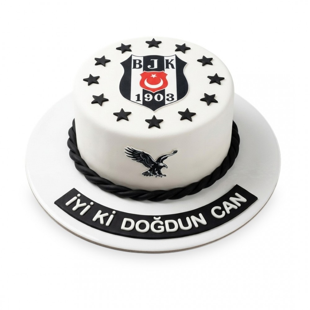 Beşiktaş Yıldız Çemberli Armalı Beyaz Taraftar Pastası