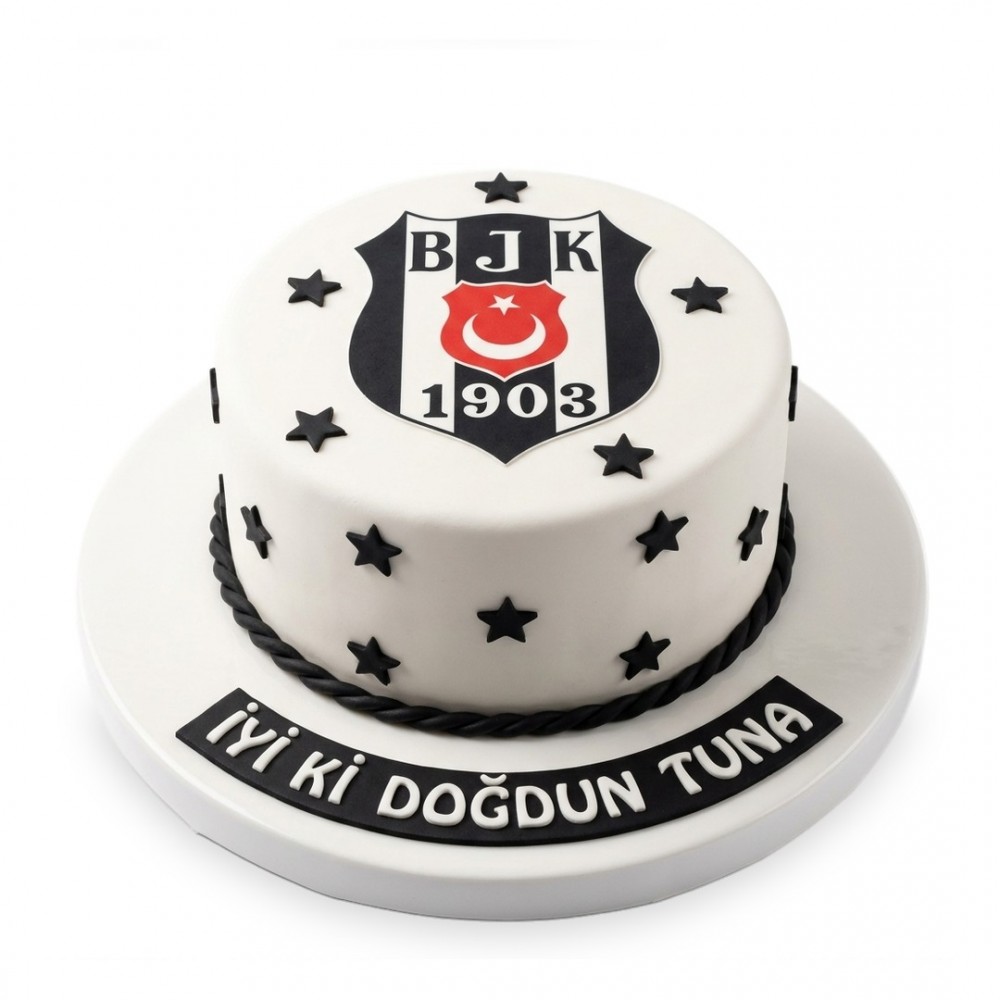 Beşiktaş Yıldız Serpmeli Armalı Beyaz Taraftar Pastası