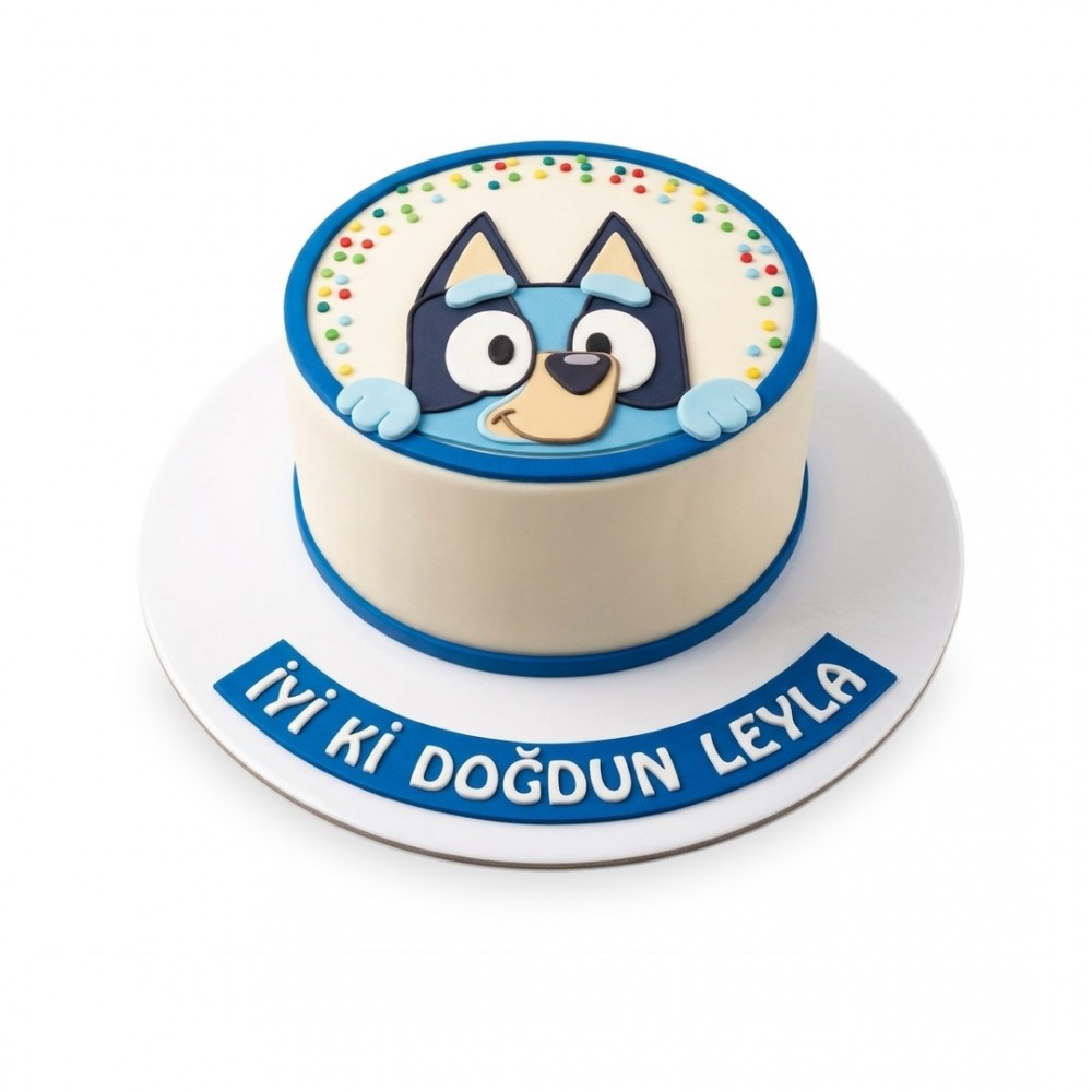 Bluey Kenardan Bakan Puantiyeli Krem Çocuk Pastası