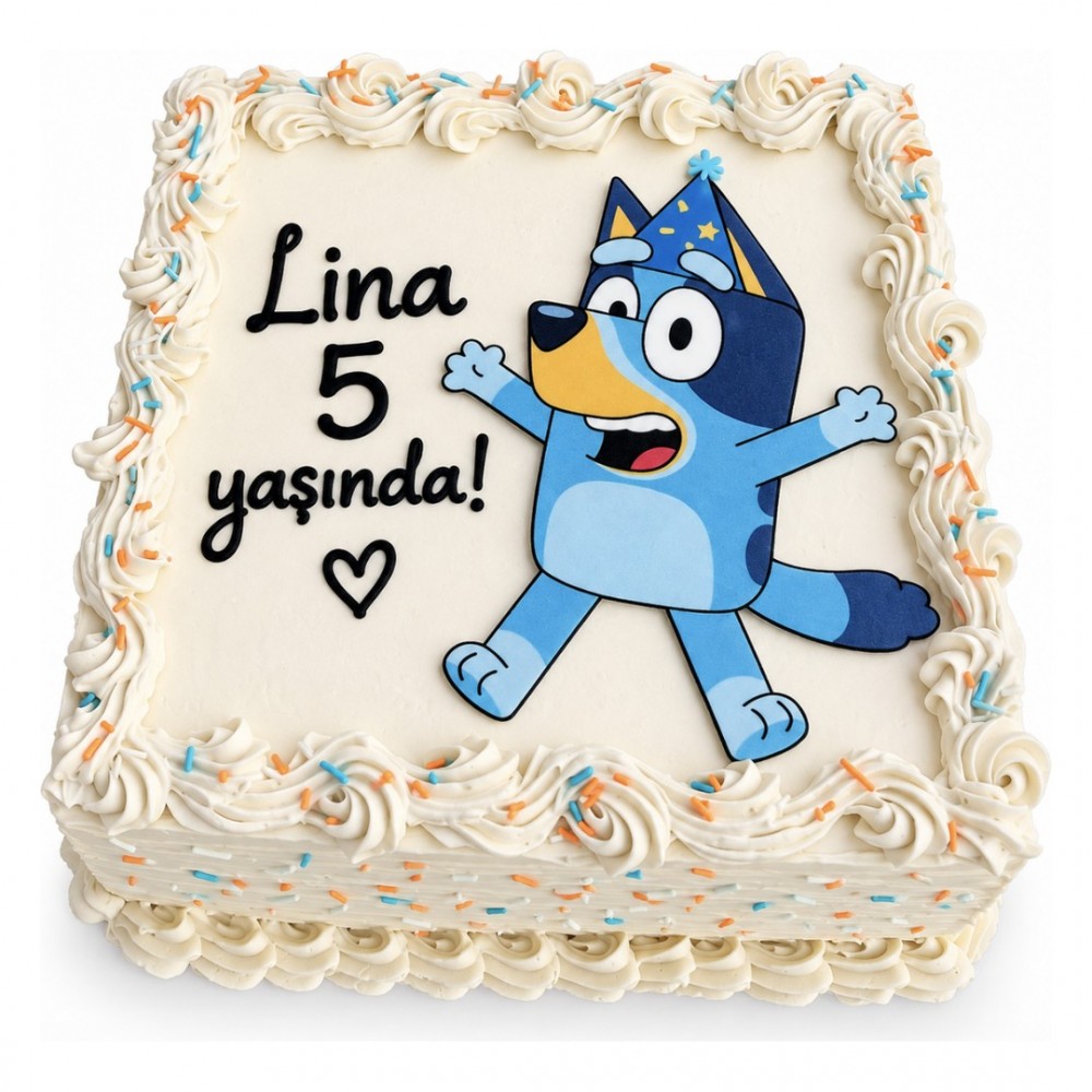 Bluey Resimli Kare Doğum Günü Pastası