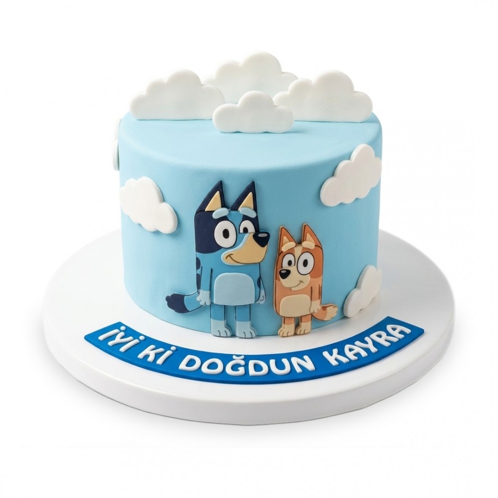 Bluey ve Bingo Bulutlu Açık Mavi Çocuk Pastası