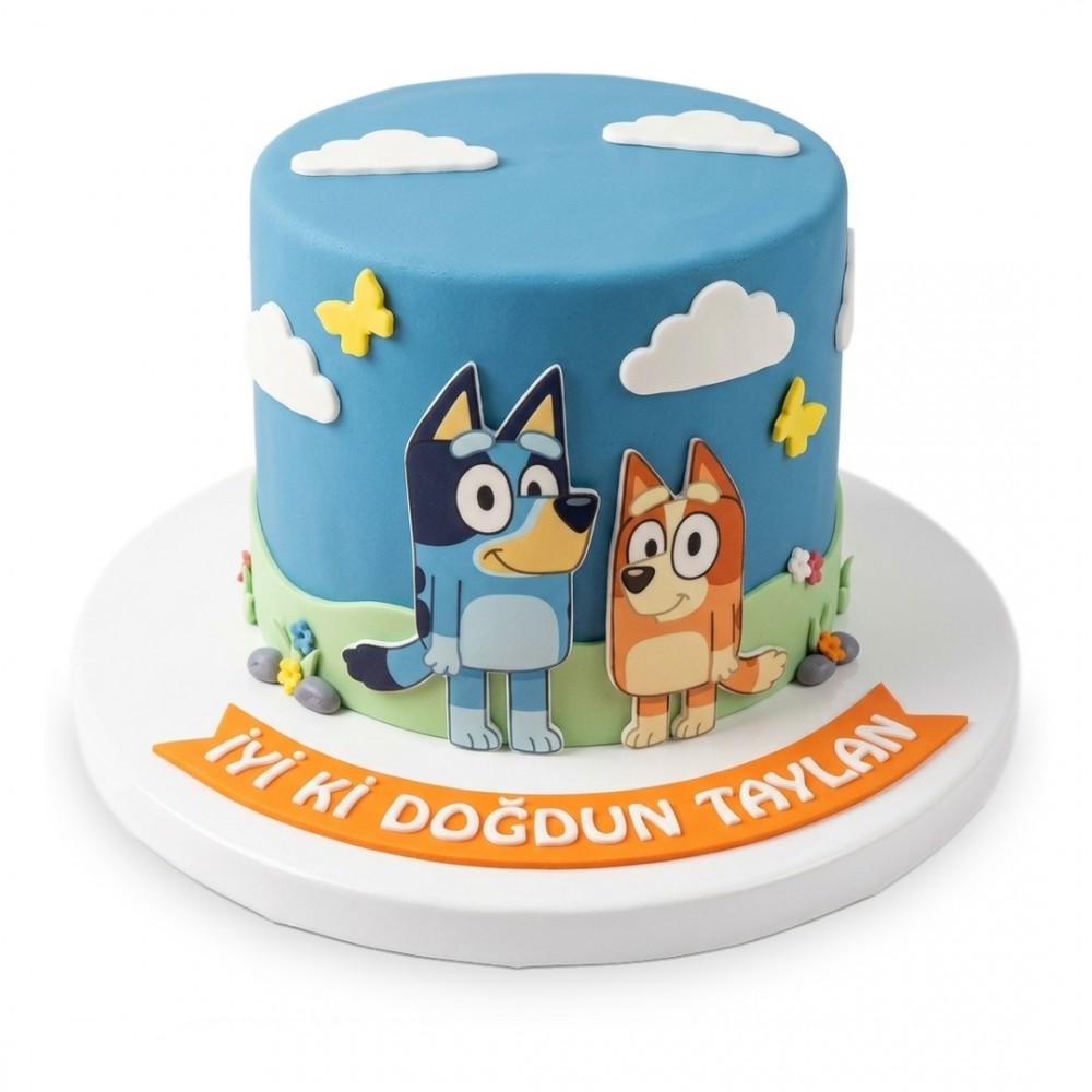 Bluey ve Bingo Çimenli Mavi Çocuk Pastası