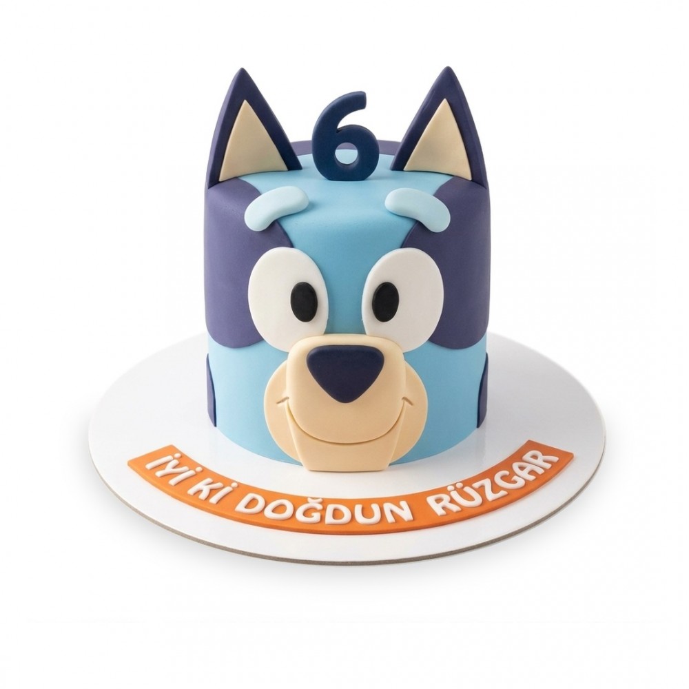 Bluey Yüzlü Yaş Rakamlı Mavi Çocuk Pastası