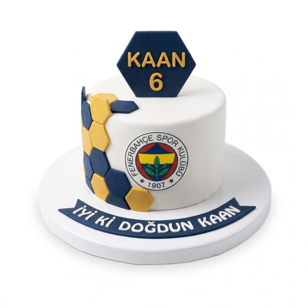 Fenerbahçe Altıgen Karolu İsimli Beyaz Taraftar Pastası
