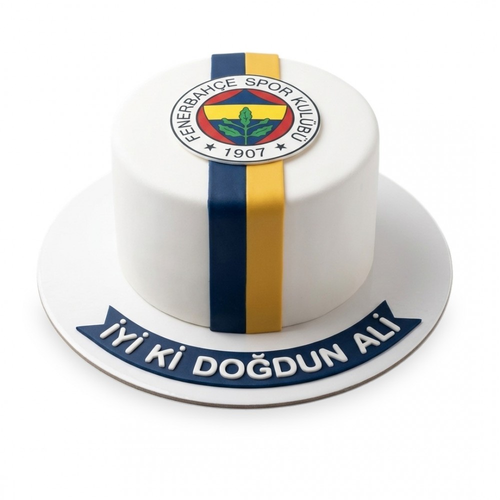 Fenerbahçe Dikey Şeritli Armalı Beyaz Taraftar Pastası