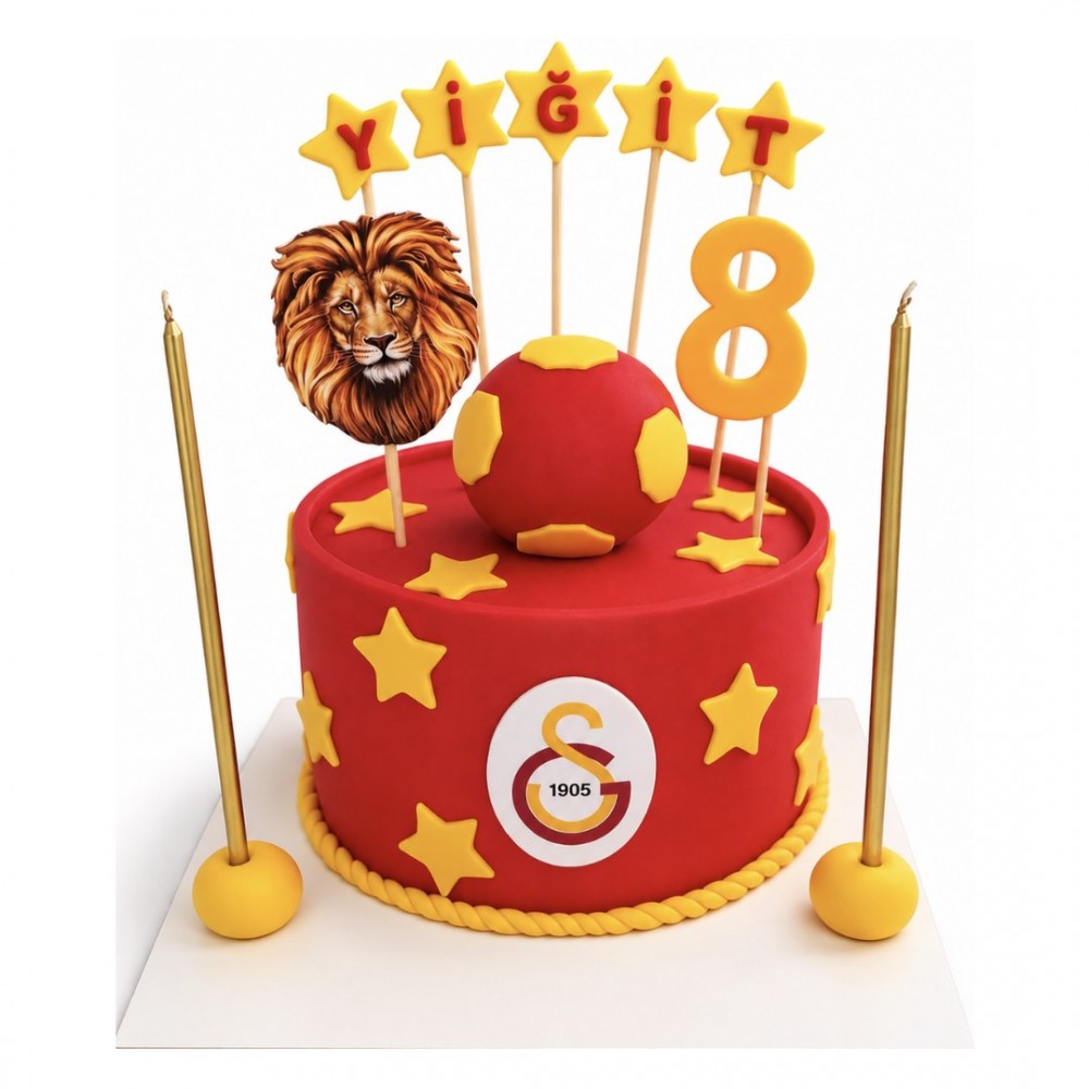 Galatasaray Kırmızı İsimli Aslanlı Taraftar Pastası