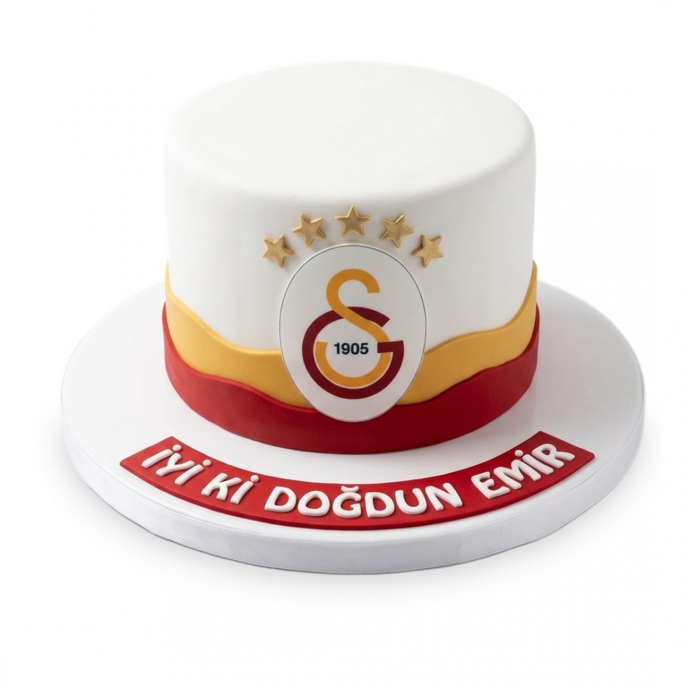 Galatasaray Kırmızı Sarı Bantlı Armalı Beyaz Taraftar Pastası
