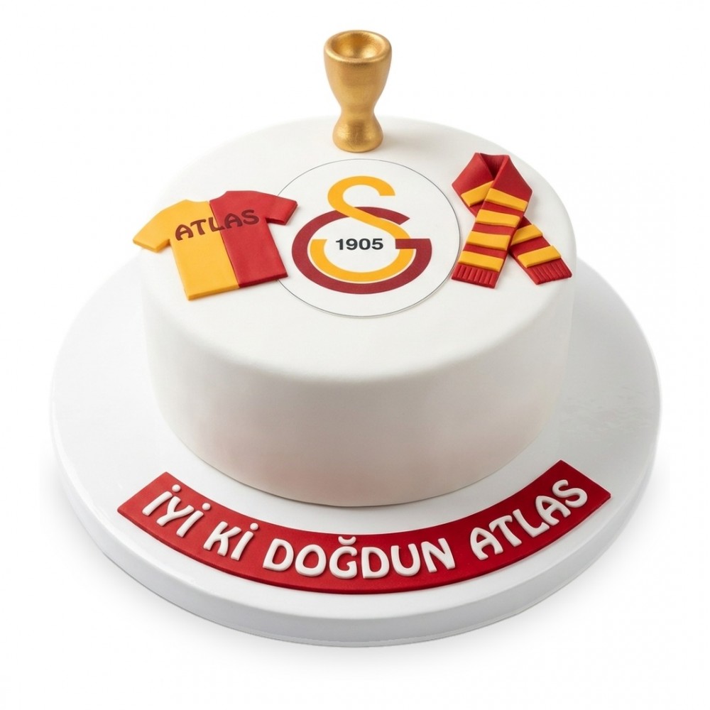 Galatasaray Mini Formalı Atkılı Kupalı Beyaz Taraftar Pastası