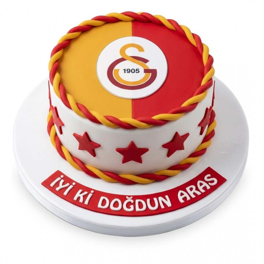 Galatasaray Üstü Sarı Kırmızı Armalı Yıldızlı Taraftar Pastası