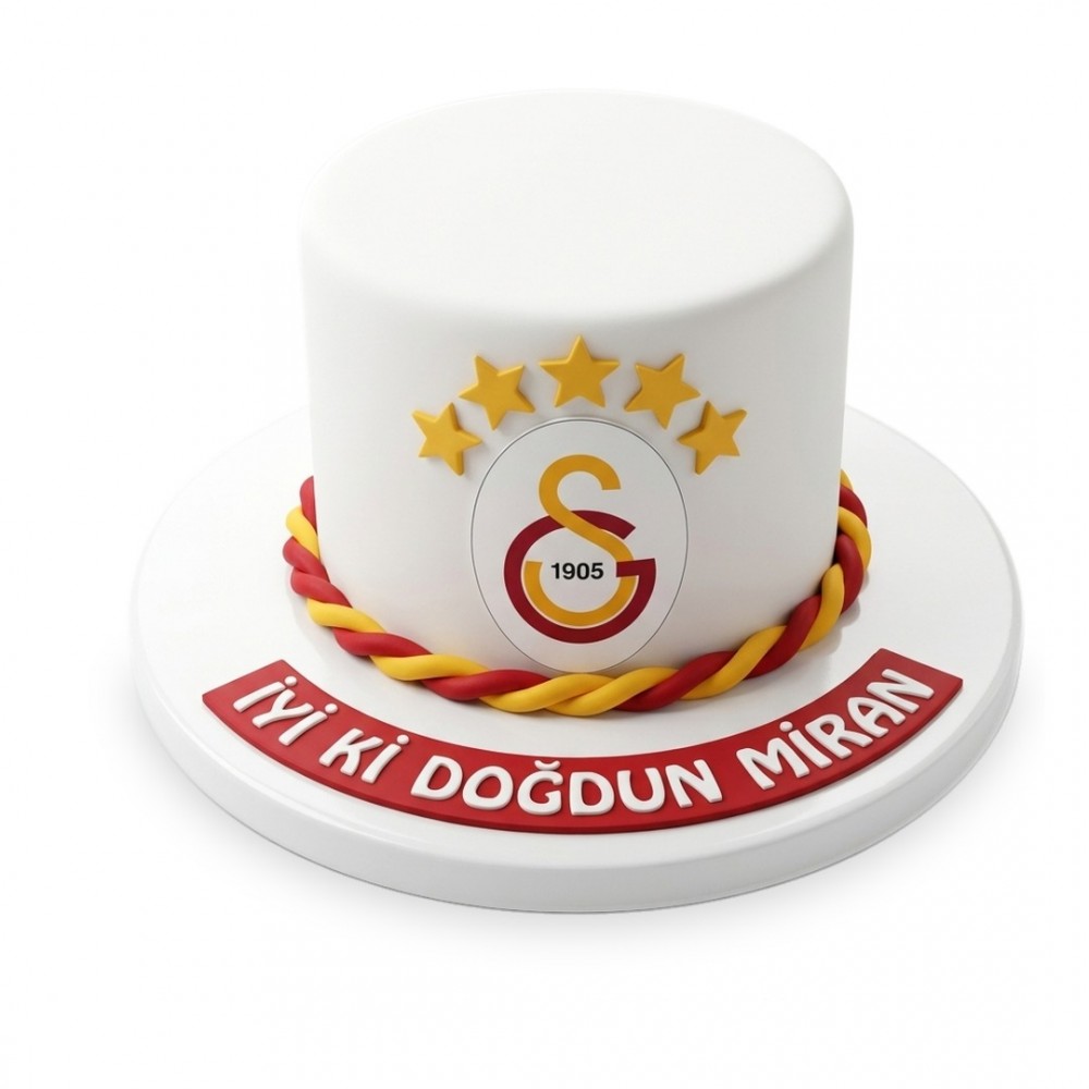 Galatasaray Yıldız Kemerli Armalı Beyaz Taraftar Pastası