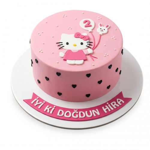 Hello Kitty Balonlu Yaş Rakamlı Pembe Kız Çocuk Pastası