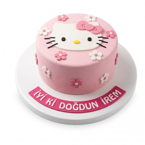 Hello Kitty Çiçekli Açık Pembe Kız Çocuk Pastası