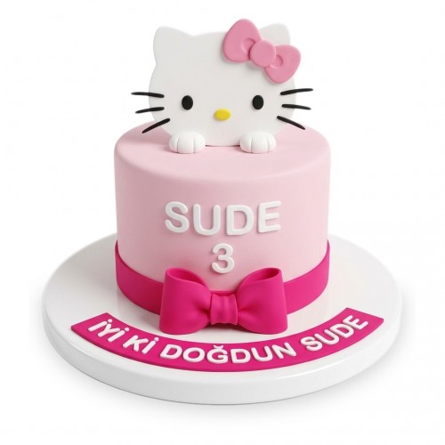Hello Kitty İsimli Fiyonklu Pembe Kız Çocuk Pastası