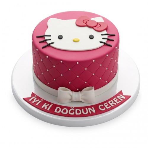 Hello Kitty Kapitone Fuşya Kız Çocuk Pastası