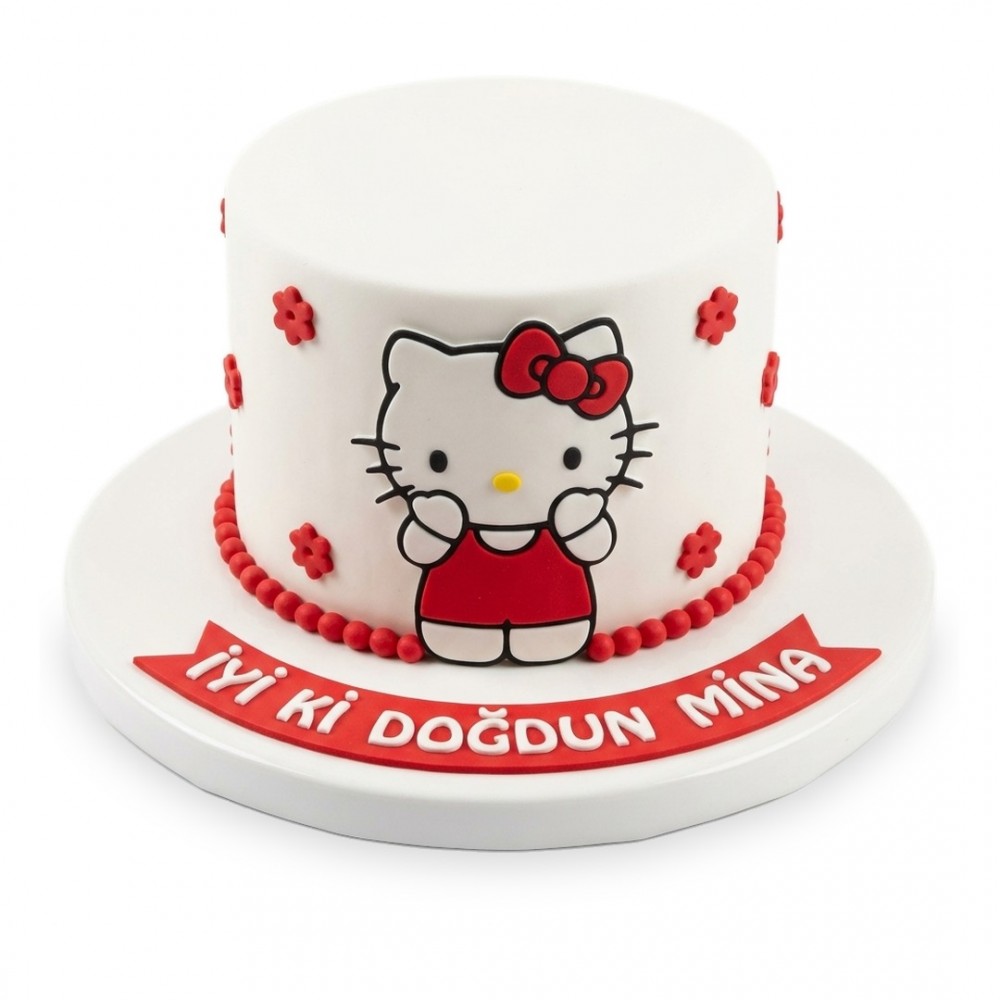 Hello Kitty Kırmızı Elbiseli Beyaz Kız Çocuk Pastası