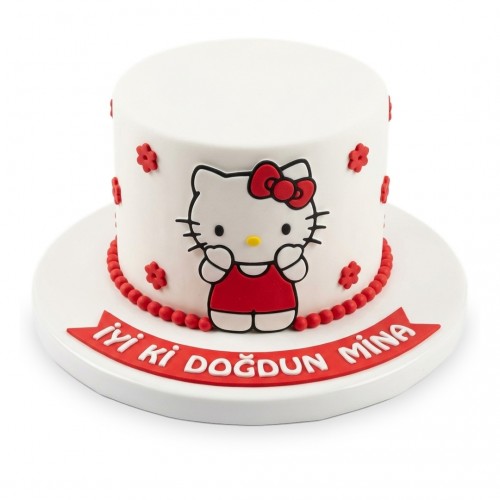 Hello Kitty Kırmızı Elbiseli Beyaz Kız Çocuk Pastası