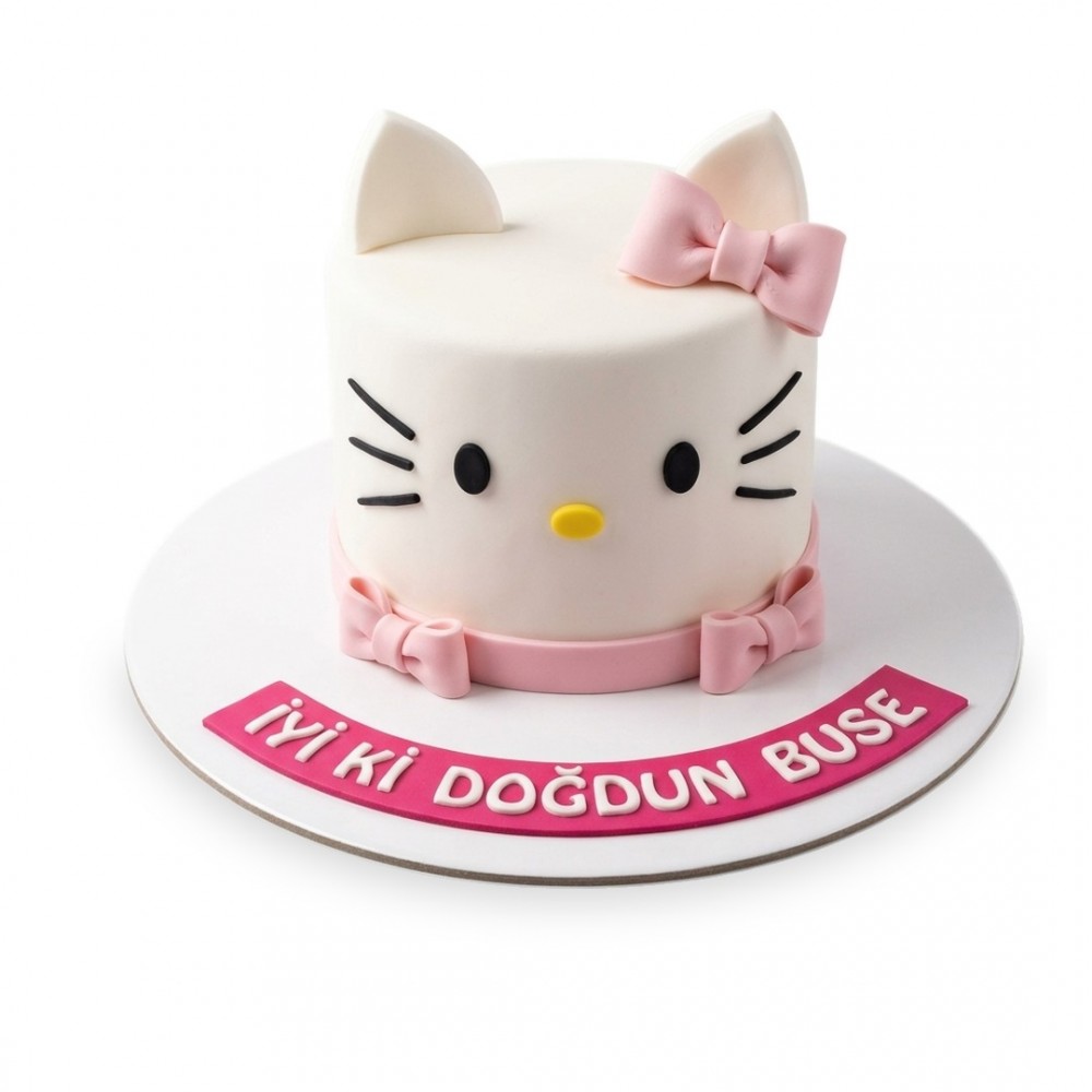 Hello Kitty Yüzlü Kulaklı Beyaz Kız Çocuk Pastası
