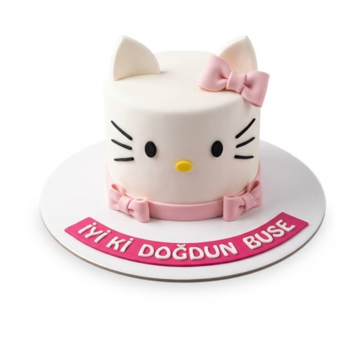 Hello Kitty Yüzlü Kulaklı Beyaz Kız Çocuk Pastası