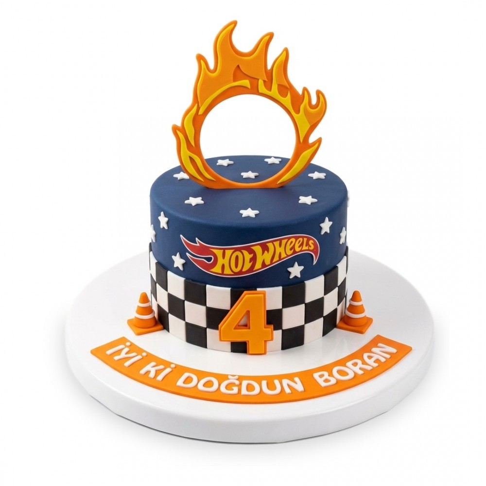 Hot Wheels Alev Halkalı Yıldızlı Lacivert Erkek Çocuk Pastası