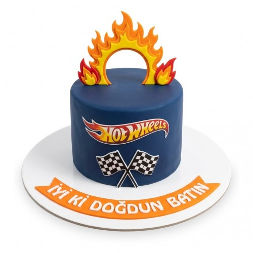 Hot Wheels Alev Kemerli Lacivert Erkek Çocuk Pastası