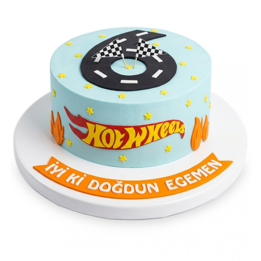 Hot Wheels Yıldızlı Yol Rakamlı Açık Mavi Erkek Çocuk Pastası