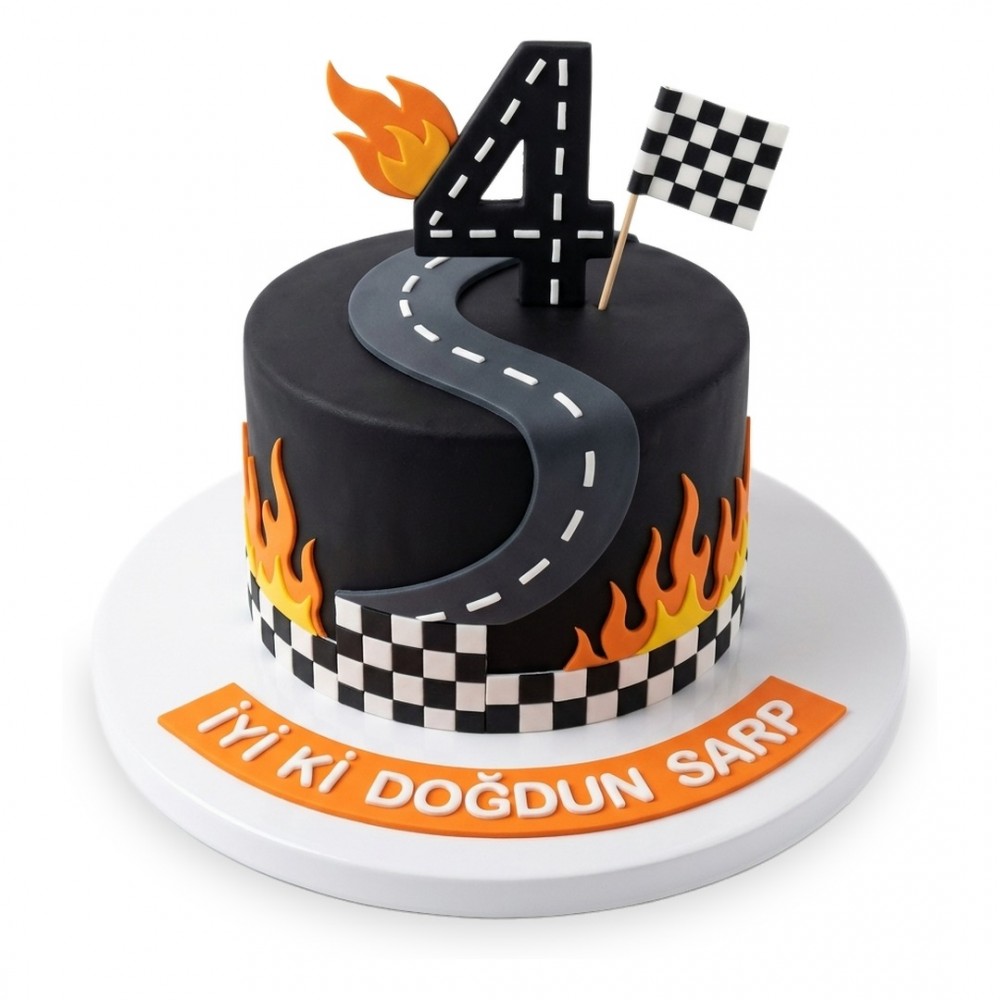 Hot Wheels Yollu Alevli Siyah Erkek Çocuk Pastası