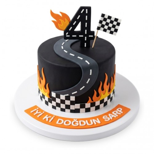 Hot Wheels Yollu Alevli Siyah Erkek Çocuk Pastası