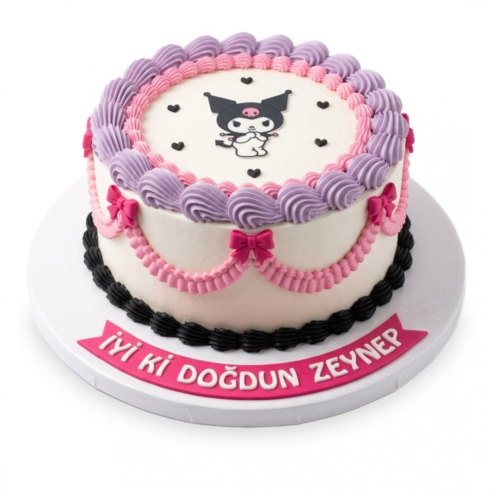 Kuromi Pembe Girlandlı Retro Beyaz Kız Çocuk Pastası