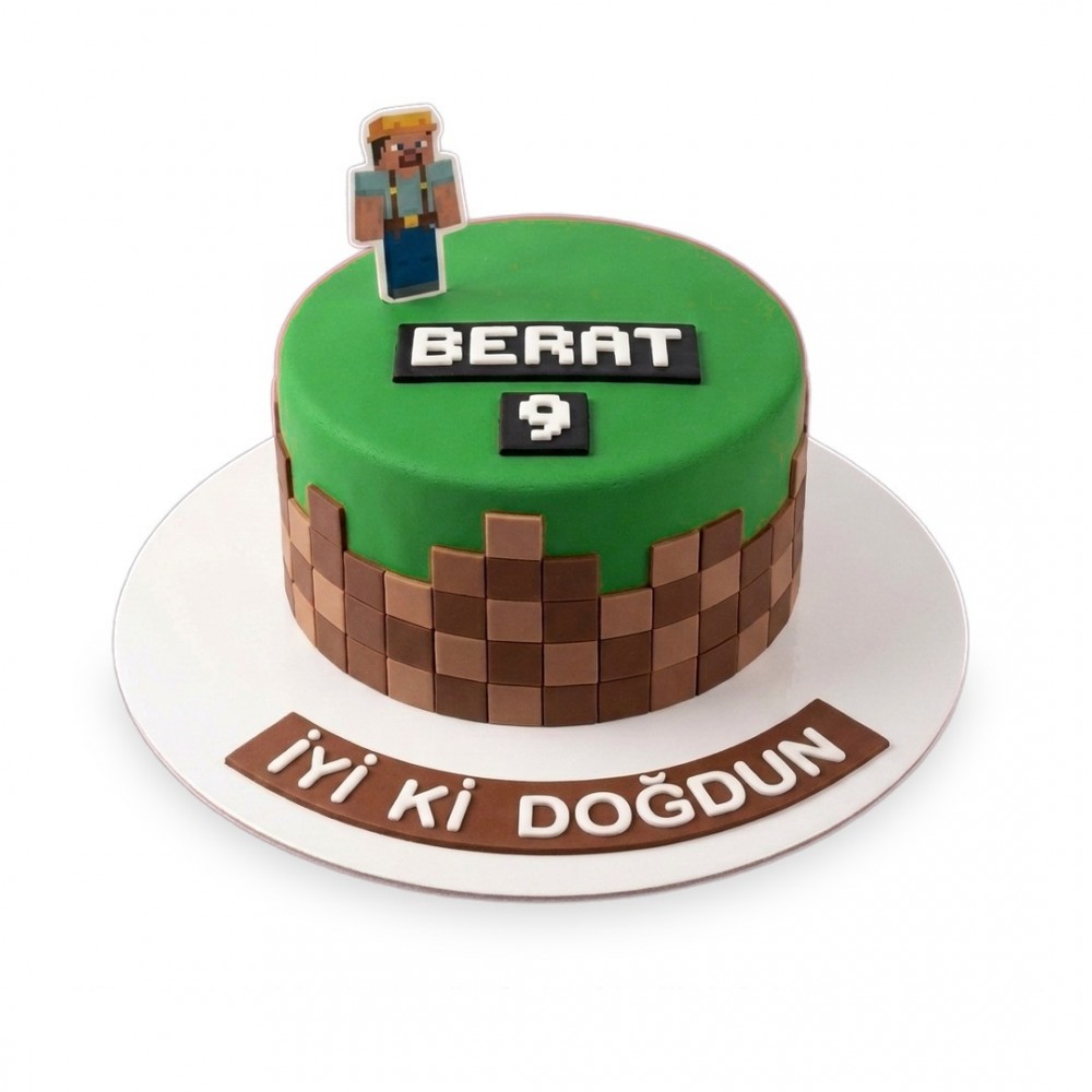 Minecraft Çim Toprak Desenli Çocuk Pastası