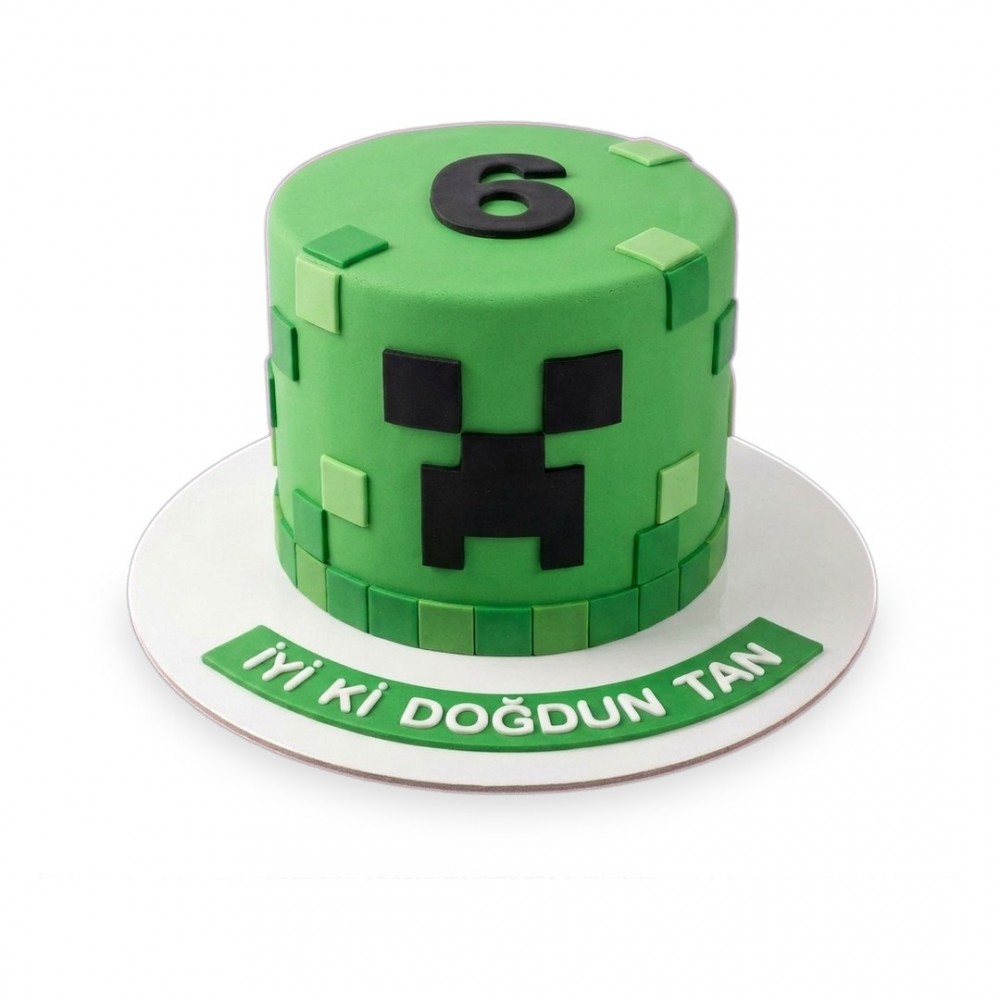 Minecraft Creeper Yüzlü Yeşil Çocuk Pastası