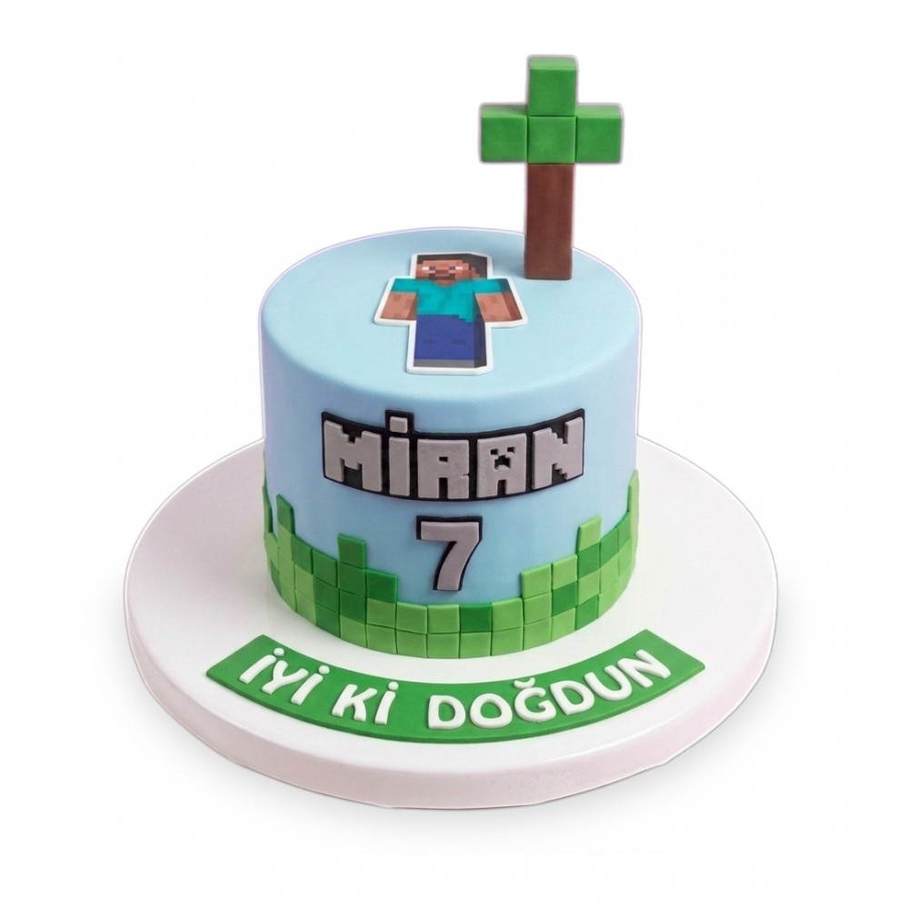 Minecraft Gökyüzü Mavisi Piksel İsimli Çocuk Pastası