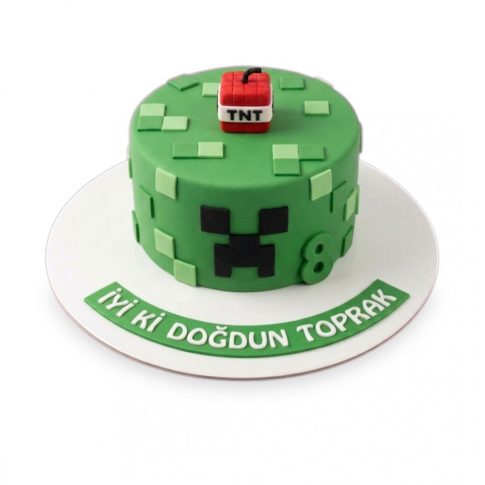 Minecraft TNT Küplü Creeper Yüzlü Çocuk Pastası
