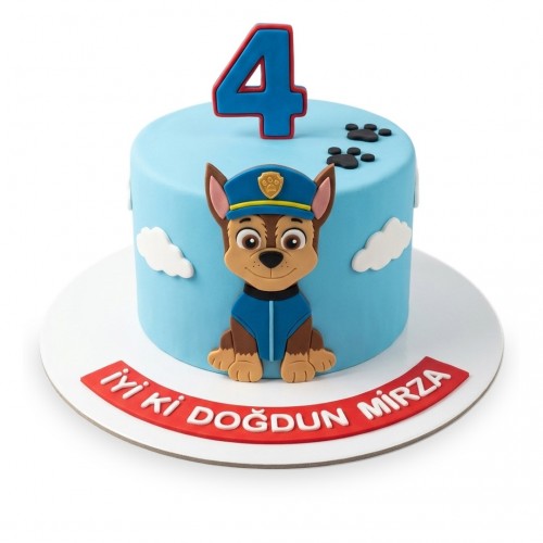Paw Patrol Chase Figürlü Açık Mavi Erkek Çocuk Pastası
